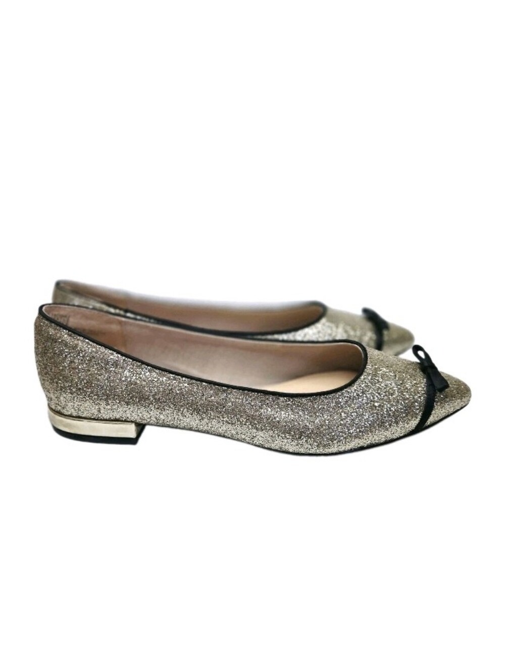 Nanette Lepore Dina Gold Glitter Pointed Toe Ballet Flats Women's Size 9M Bow